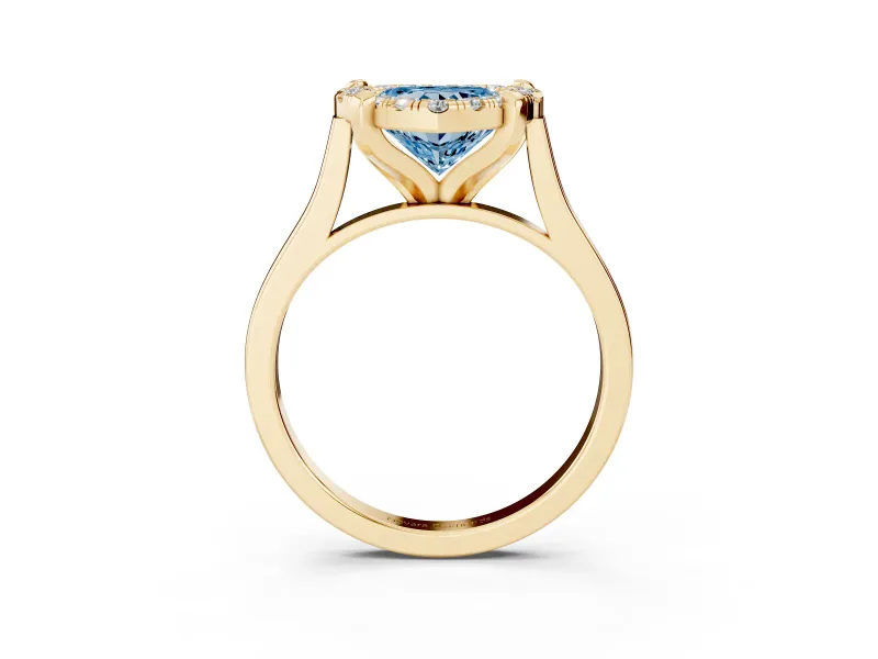 Heart-Shaped Claw Corner Halo Engagement Ring Setting for a Fancy Blue Lab-Grown Diamond | Slim Plain Band | Yellow Gold