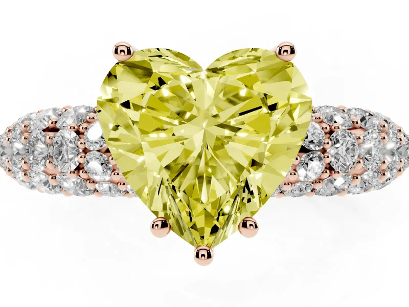 Heart-Shaped Multi Row Pave Engagement Ring Setting for a Fancy Yellow Lab-Grown Diamond | Rose Gold