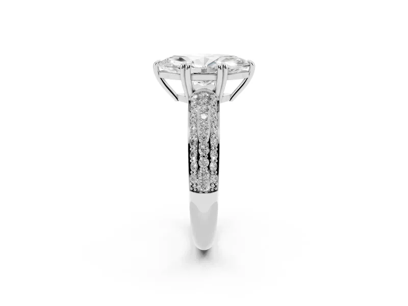 Marquise Three Row Pave Solitaire Engagement Ring Setting | Double Claw Prongs | Sterling Silver