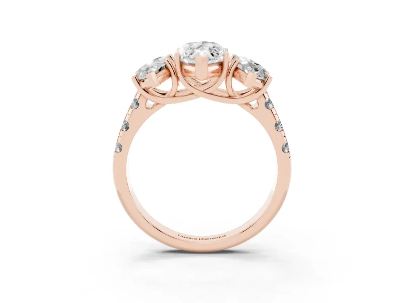 Marquise Three Stone Engagement Ring Setting | Accented Shoulders | Rose Gold