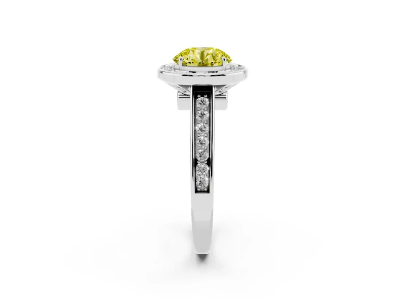 Round Rimmed Halo Engagement Ring Setting for a Fancy Yellow Lab-Grown Diamond | Platinum