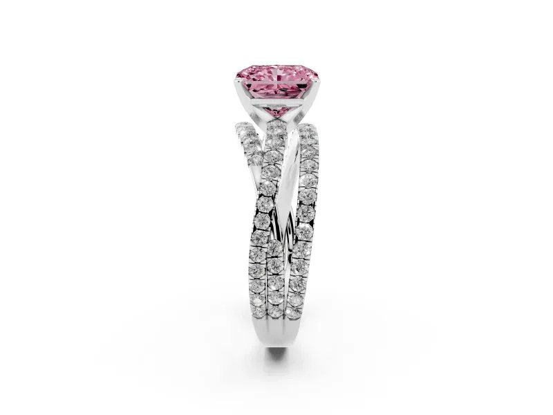 Radiant Cut Twisted Pavé Engagement Ring Setting for a Fancy Pink Lab-Grown Diamond | Platinum