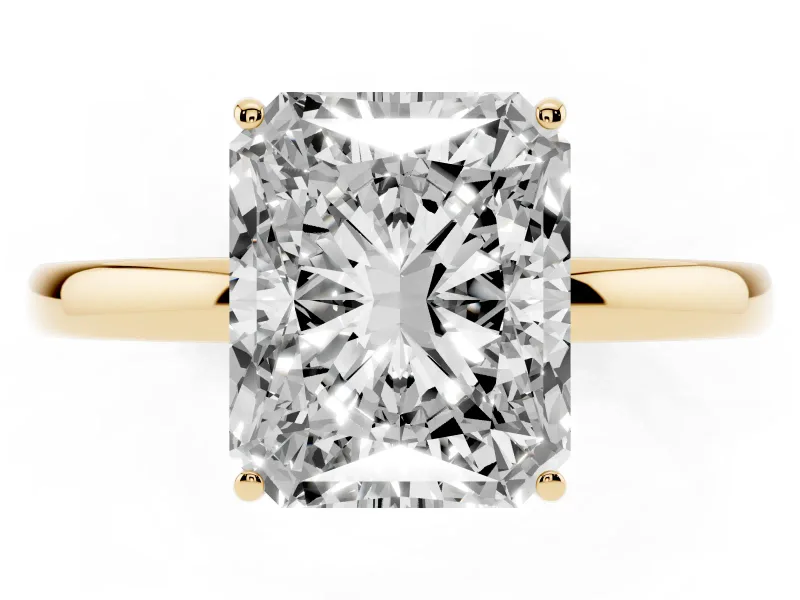 Radiant Cut Hidden Halo Solitaire Engagement Ring Setting | Thin Wire Band | Yellow Gold