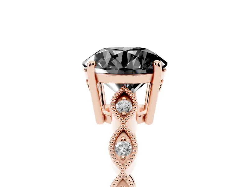 Round Milgrain Solitaire Engagement Ring Setting for a Black Center | Scalloped Band | Rose Gold