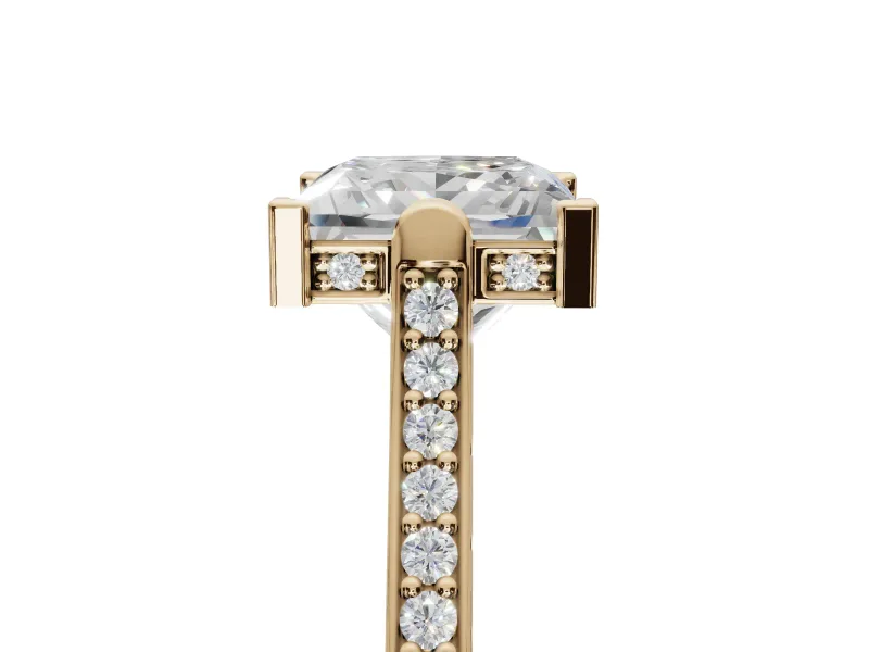 Princess Cut Vintage Cathedral Engagement Ring Setting | Carved Band | Yellow Gold