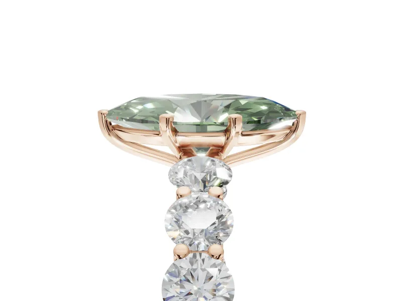 Marquise Side Stone Engagement Ring Setting for a Fancy Green Lab-Grown Diamond | Scalloped Prong Accents | Rose Gold