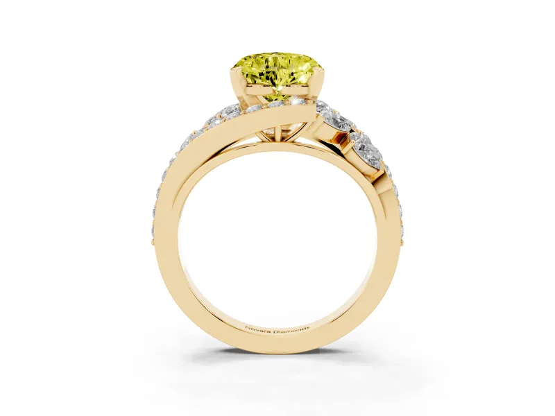 Heart-Shaped Bypass Pavé Engagement Ring Setting for a Fancy Yellow Lab-Grown Diamond | Yellow Gold