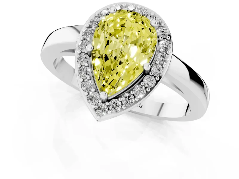 Fancy Yellow Pear Cut Diamond Halo Ring Set in Silver with Solitaire Band and Prong Setting