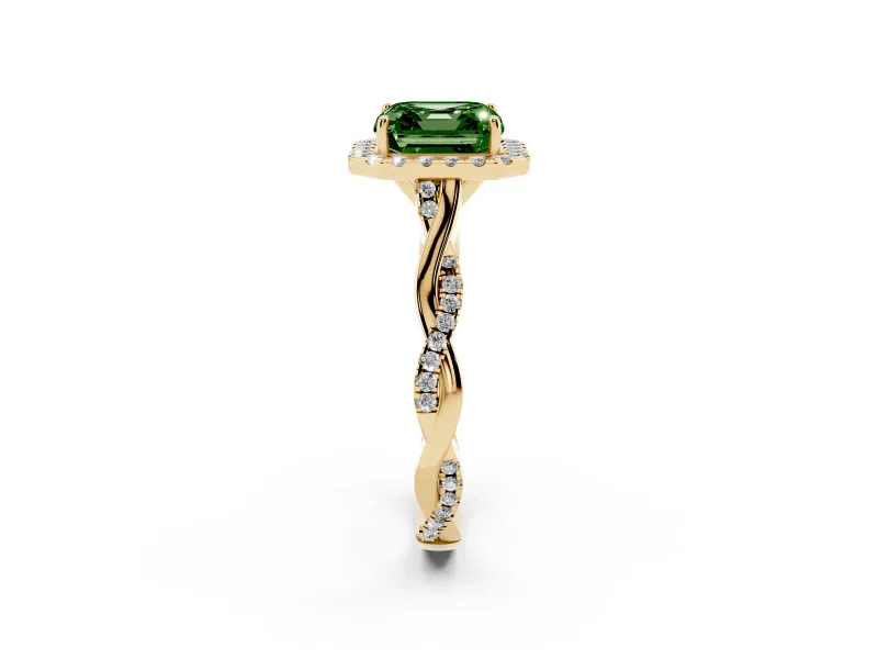 Asscher Cut Twist Halo Engagement Ring Setting for a Fancy Green Lab-Grown Diamond | Yellow Gold