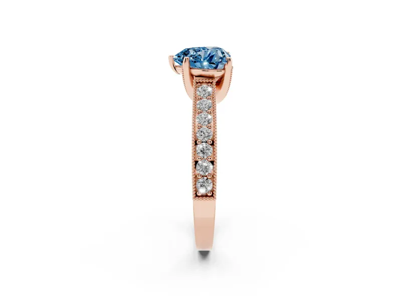 Heart-Shaped Hidden Halo Engagement Ring Setting for a Fancy Blue Lab-Grown Diamond | Milgrain Pave | Rose Gold