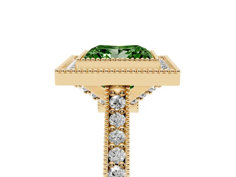 Princess Cut Halo Engagement Ring Setting for a Fancy Green Lab-Grown Diamond | Yellow Gold - Design NV-24721
