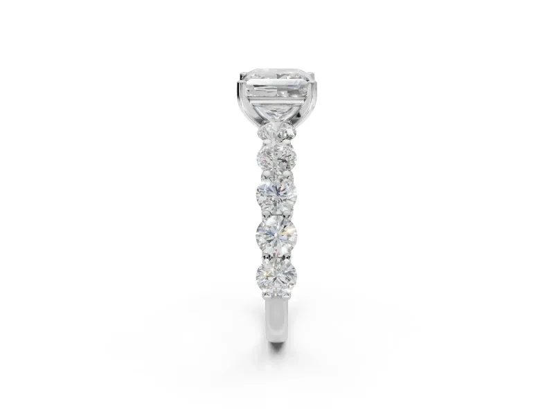 Princess Cut Side Stone Engagement Ring Setting | Scalloped Prong Accents | Sterling Silver