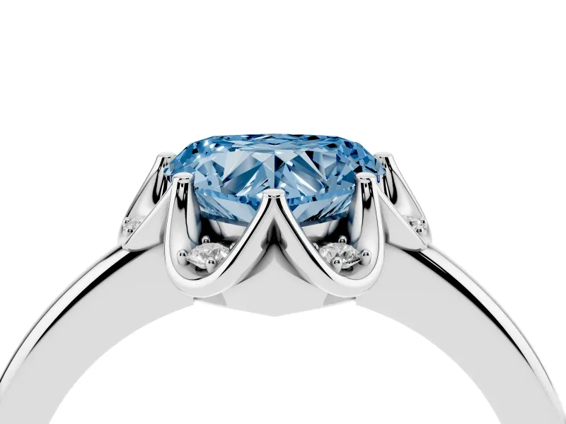 Heart-Shaped Petal Halo Engagement Ring Setting for a Fancy Blue Lab-Grown Diamond | Sterling Silver