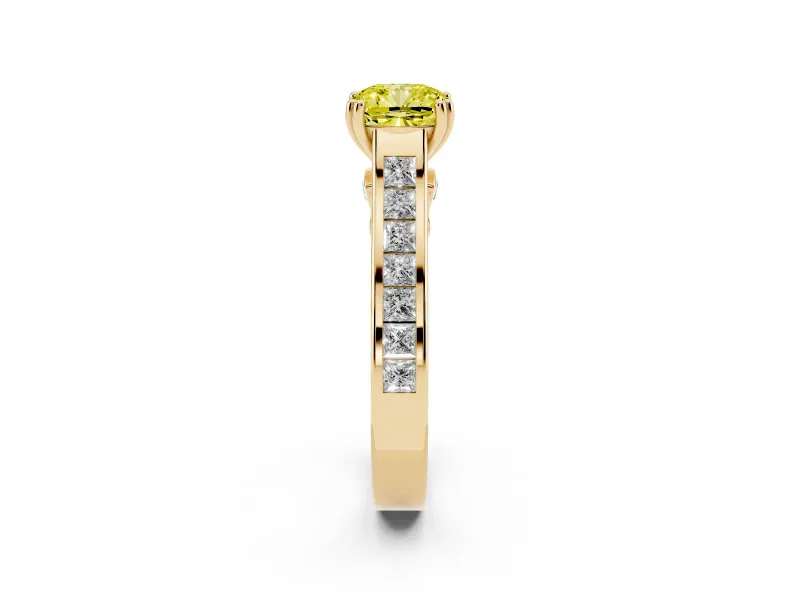 Cushion Cut Channel Engagement Ring Setting for a Fancy Yellow Lab-Grown Diamond | Yellow Gold - Design NV-24671