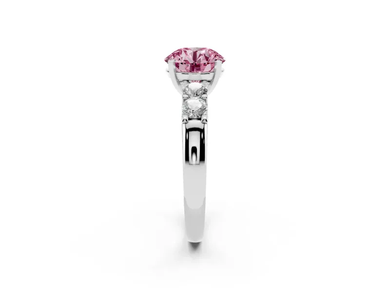 Round Five Stone Engagement Ring Setting for a Fancy Pink Lab-Grown Diamond | Sterling Silver