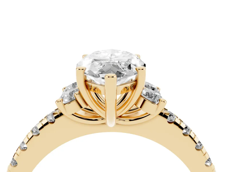 Marquise Side Stone Pave Engagement Ring Setting | Paired Round Accents | Yellow Gold