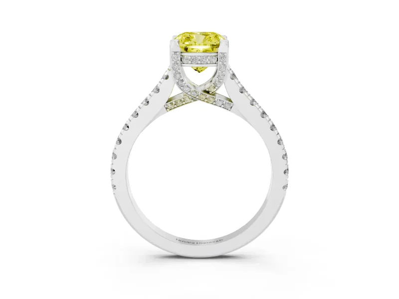 Cushion Cut Hidden Halo Engagement Ring Setting for a Fancy Yellow Lab-Grown Diamond | Claw Prongs | Sterling Silver