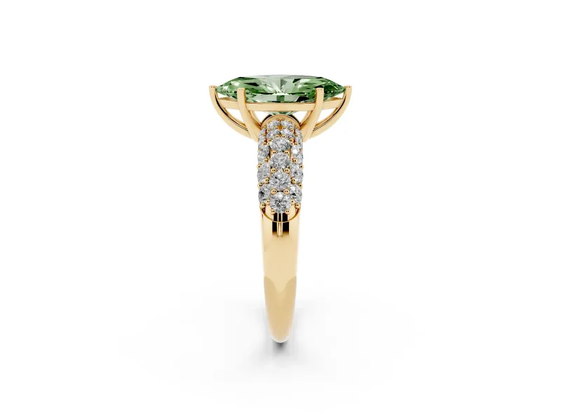 Marquise Multi Row Pave Engagement Ring Setting for a Fancy Green Lab-Grown Diamond | Yellow Gold