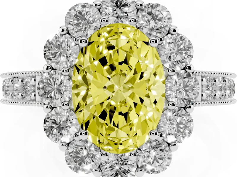 Oval Vintage Halo Engagement Ring Setting for a Fancy Yellow Lab-Grown Diamond | White Gold