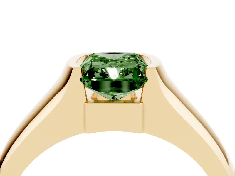 Radiant Cut Half Bezel Solitaire Engagement Ring Setting for a Fancy Green Lab-Grown Diamond | Wide Band | Yellow Gold