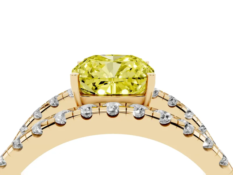 Cushion Cut Pavé Engagement Ring Setting for a Fancy Yellow Lab-Grown Diamond | Yellow Gold - Design NV-24679