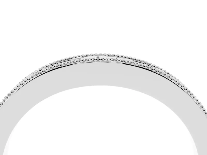 Round Lab-Grown Diamond Bezel Set Leaf Motif Wedding Band | Milgrain Edges | Sterling Silver