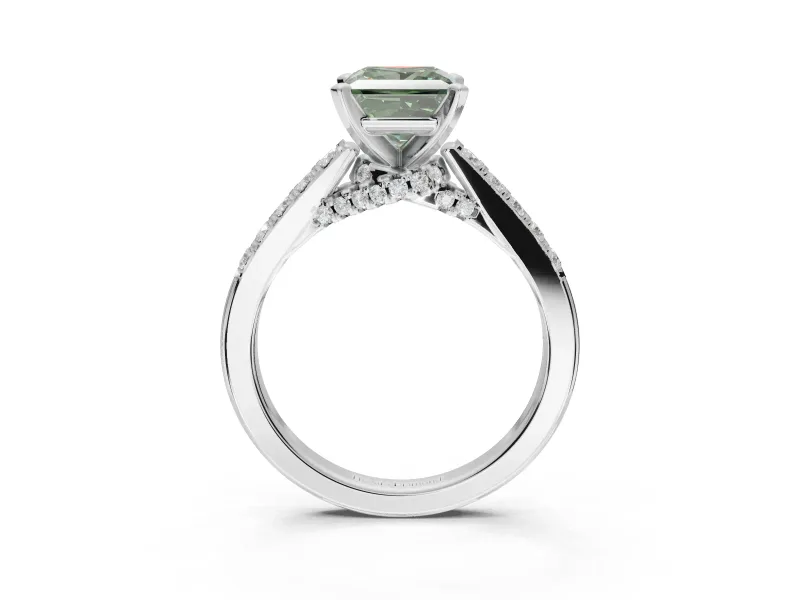 Princess Cut Pavé Solitaire Engagement Ring Setting for a Fancy Green Lab-Grown Diamond | Crossover Gallery | Platinum
