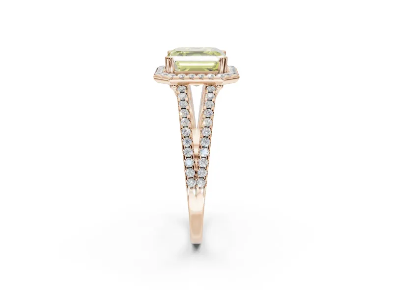 Asscher Cut Halo Split Shank Engagement Ring Setting for a Fancy Yellow Lab-Grown Diamond | Pavé Shoulders | Rose Gold