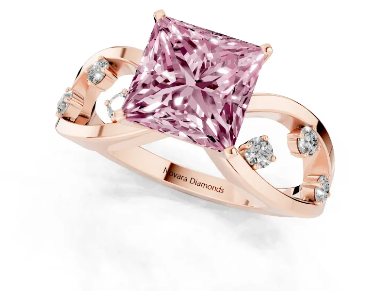Princess Cut Loop Engagement Ring Setting for a Fancy Pink Lab-Grown Diamond | Rose Gold