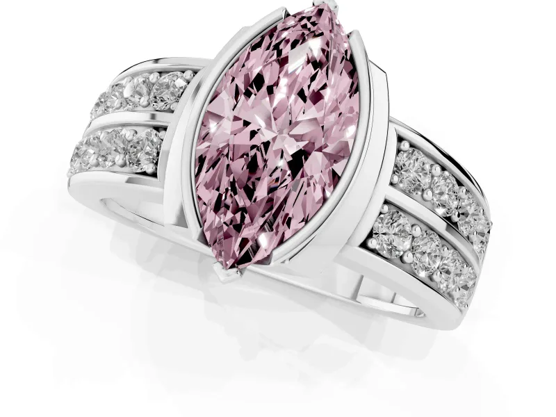 Marquise Half Bezel Engagement Ring Setting for a Fancy Pink Lab-Grown Diamond | Channel Band | Sterling Silver