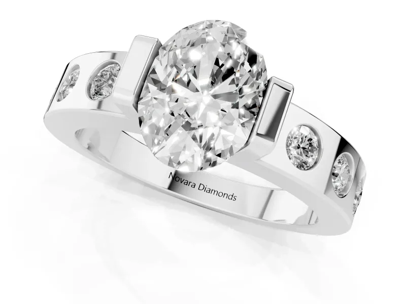 Oval Tension Style Engagement Ring Setting | Flush Set Accents | White Gold
