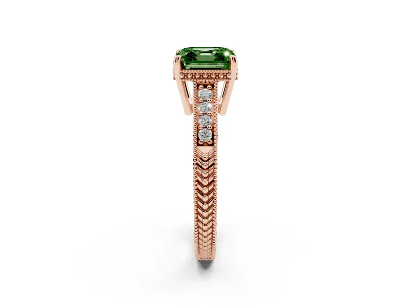 Asscher Cut Engraved Engagement Ring Setting for a Fancy Green Lab-Grown Diamond | Rose Gold