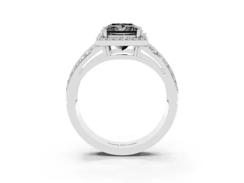 Princess Cut Halo Engagement Ring Setting for a Black Center | Pavé Split Shank | Sterling Silver