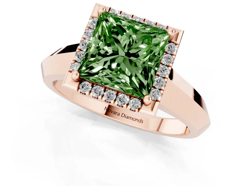 Princess Cut Knife-Edge Halo Engagement Ring Setting for a Fancy Green Lab-Grown Diamond | Rose Gold