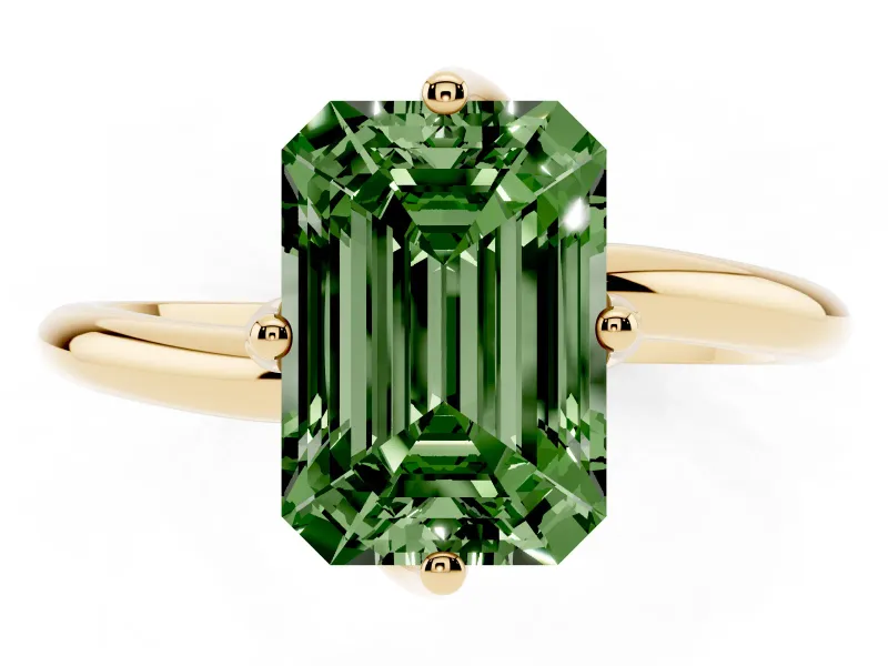 Emerald Cut Bypass Solitaire Engagement Ring Setting for a Fancy Green Lab-Grown Diamond | Plain Band | Yellow Gold