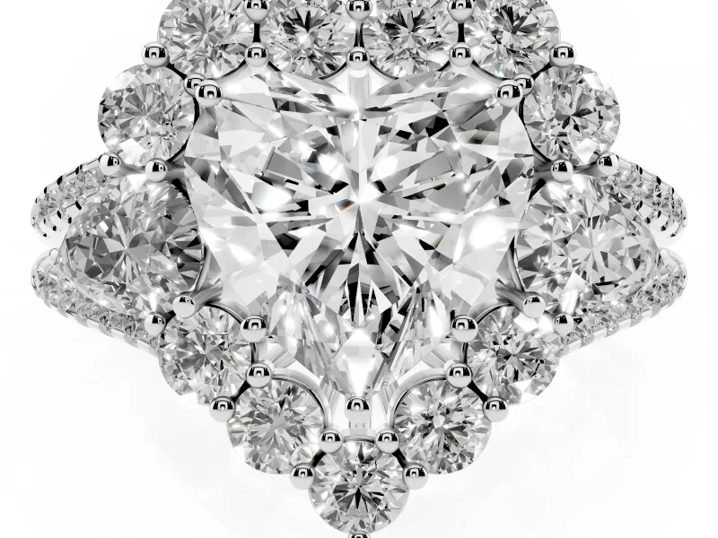 Heart-Shaped Scalloped Halo Engagement Ring Setting | Pear Side Stones | White Gold