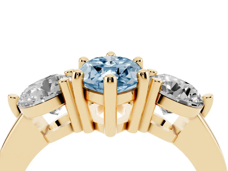 Marquise Three Stone Engagement Ring Setting for a Fancy Blue Lab-Grown Diamond | Open Prong Baskets | Yellow Gold