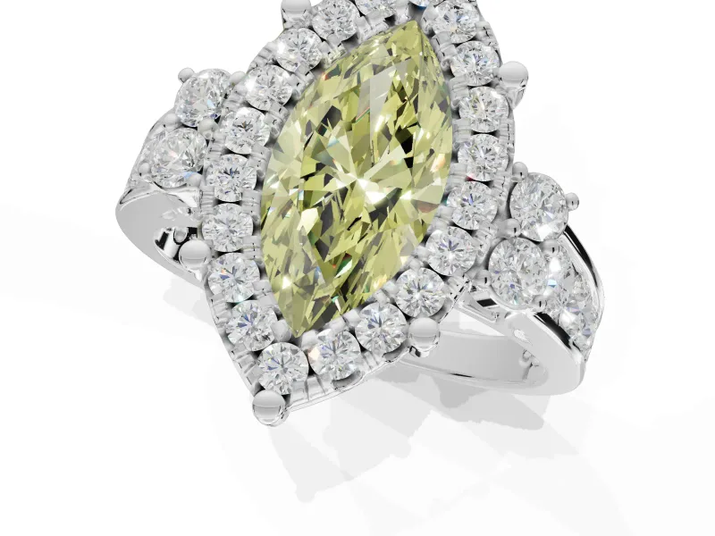 Marquise Halo Engagement Ring Setting for a Fancy Yellow Lab-Grown Diamond | Graduated Channel Band | Platinum