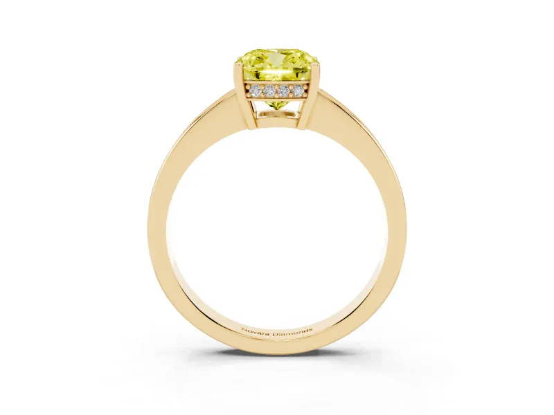 Cushion Cut Pave Solitaire Engagement Ring Setting for a Fancy Yellow Lab-Grown Diamond | Accented Basket | Yellow Gold