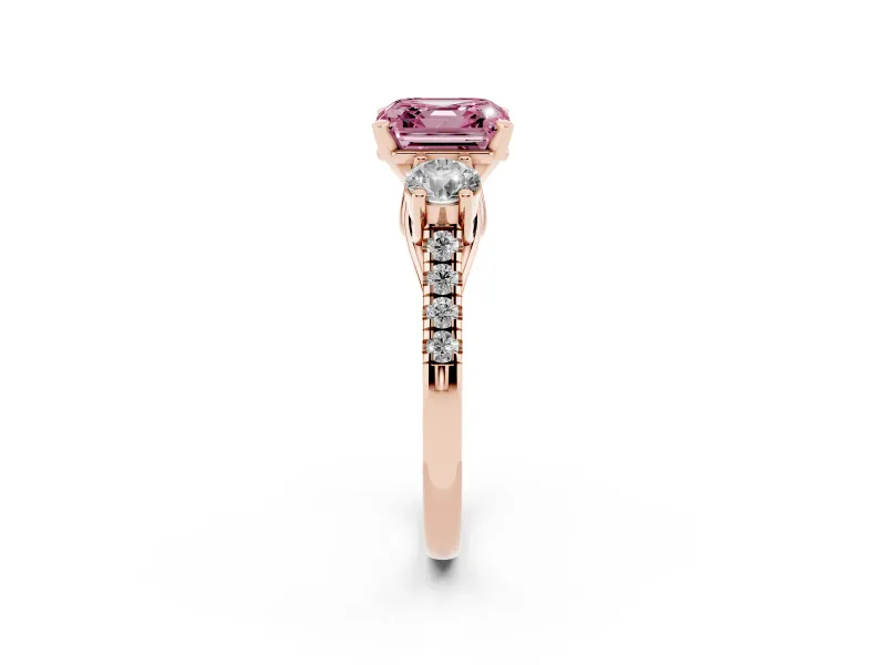 Asscher Cut Three-Stone Engagement Ring Setting for a Fancy Pink Lab-Grown Diamond | Rose Gold