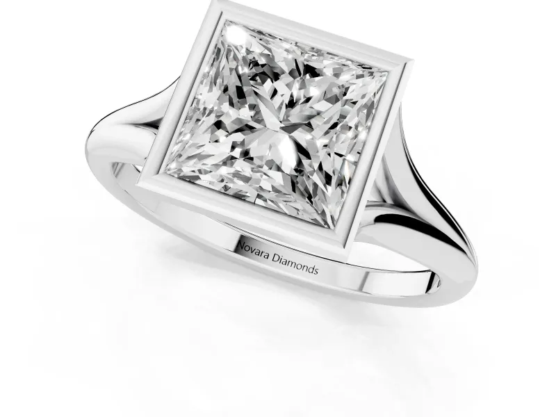 Princess Cut Bezel Solitaire Engagement Ring Setting | V Split Shank | Platinum