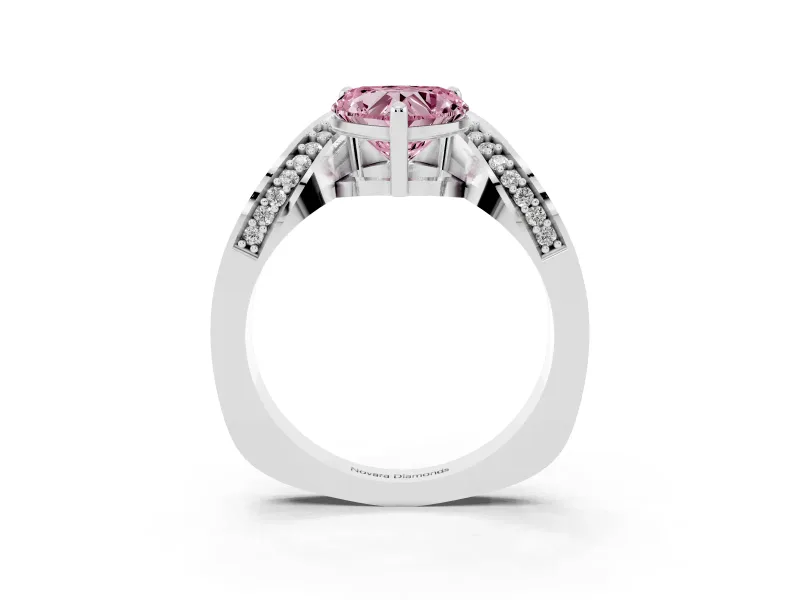 Heart-Shaped Bypass Solitaire Engagement Ring Setting for a Fancy Pink Lab-Grown Diamond | Pavé Ribbon | White Gold