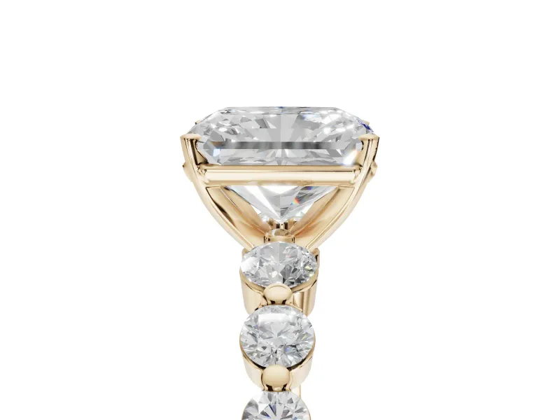 Radiant Cut Graduated Side Stone Engagement Ring Setting | Individually Seated | Yellow Gold