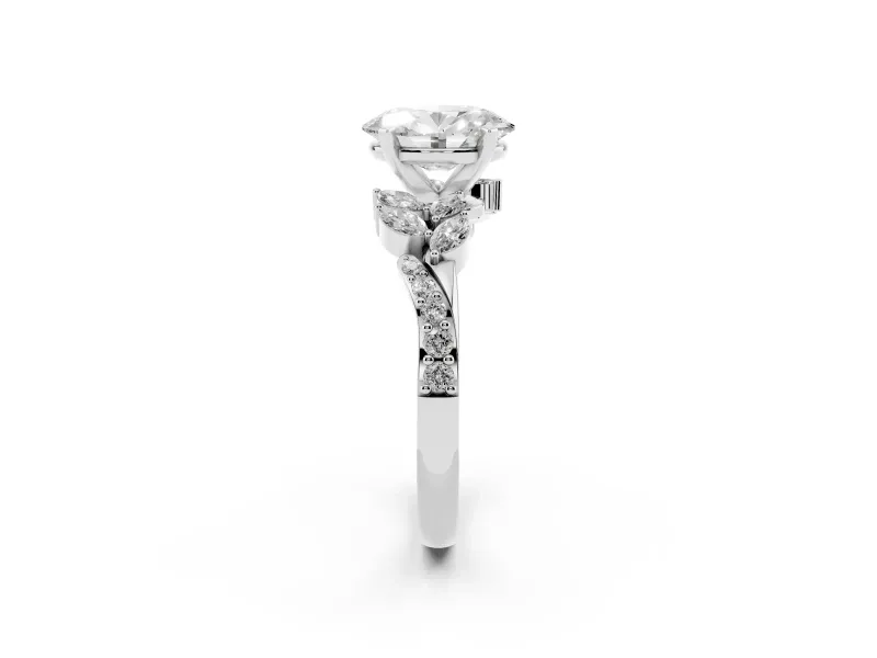 Oval Cut Diamond Solitaire Ring Set in White gold with Marquise Twist Band and Prong Setting