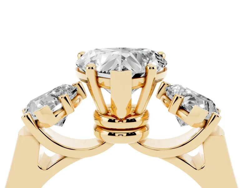 Heart-Shaped Three Stone Engagement Ring Setting | Plain Squared Band | Yellow Gold