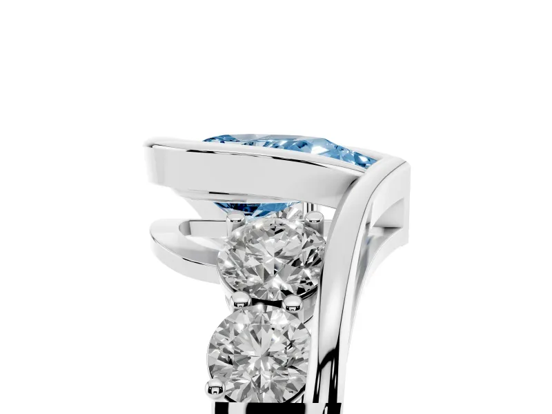 Fancy Blue Pear Cut Diamond Bezel Bypass Ring Set in White gold with Round Accents