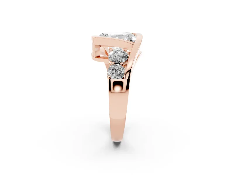 Radiant Cut Diamond Bezel Bypass Ring Set in Rose gold with Round Accents