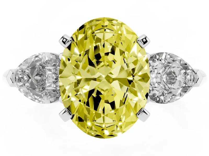 Oval Three-Stone Ring Setting for a Fancy Yellow Lab-Grown Diamond | Pear Side Stones | White Gold