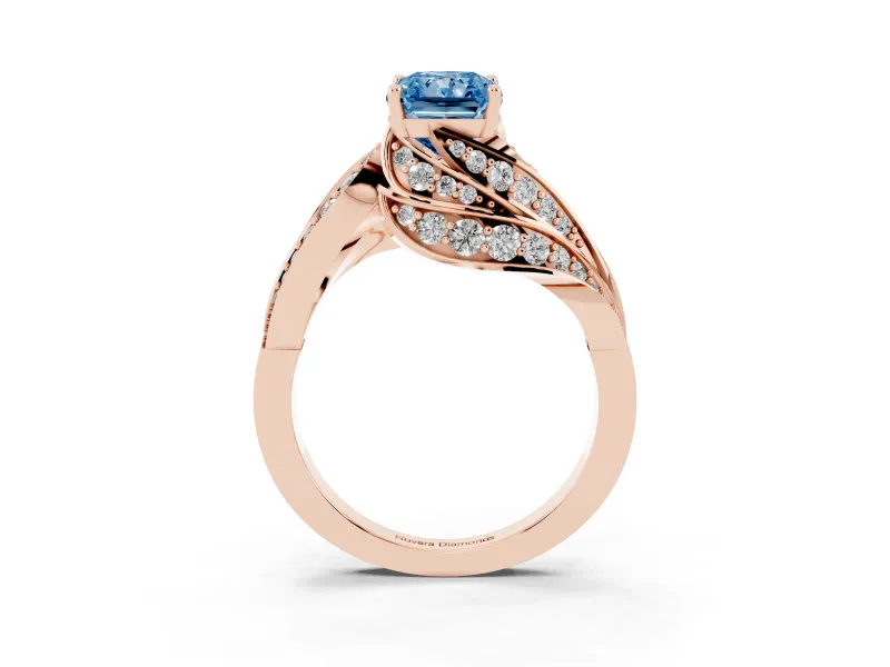 Radiant Cut Bypass Hidden Halo Engagement Ring Setting for a Fancy Blue Lab-Grown Diamond | Graduated Pavé | Rose Gold