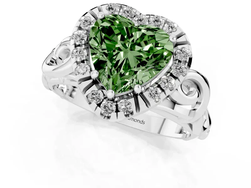 Heart-Shaped Filigree Halo Engagement Ring Setting for a Fancy Green Lab-Grown Diamond | Sterling Silver